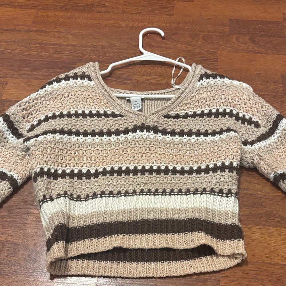 Rue21 V-Neck Sweater - Tan and Brown Stripes